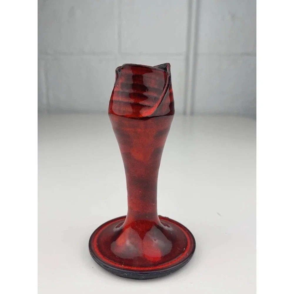 Larry Allen Art‎ Pottery Tulip Candlestick Holder Red Black Stoneware Alabama